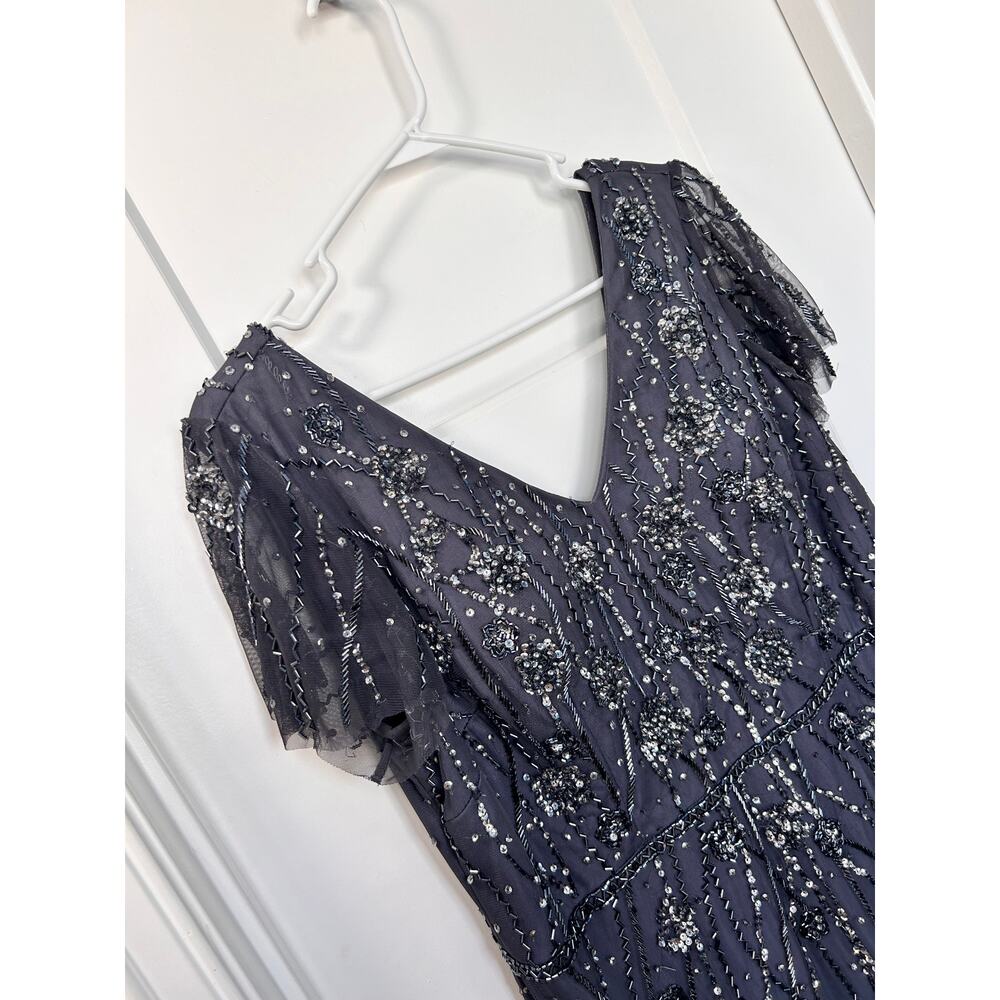 Adrianna Papell Women's Platinum Beaded Formal Gown Maxi Dress Dark Grey Size 18 - Picture 2 of 15